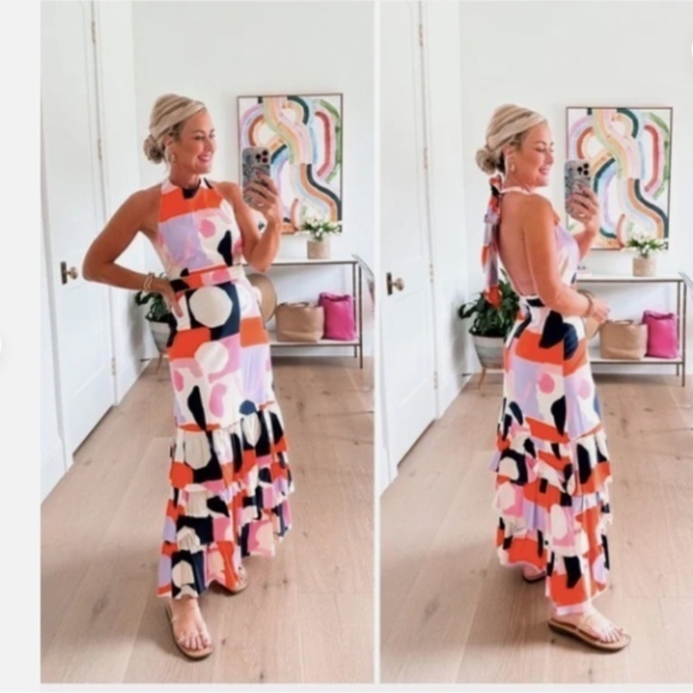 Venita Aspen Gianni Bini Andrea Abstract Print Halter Maxi Dress Nwt